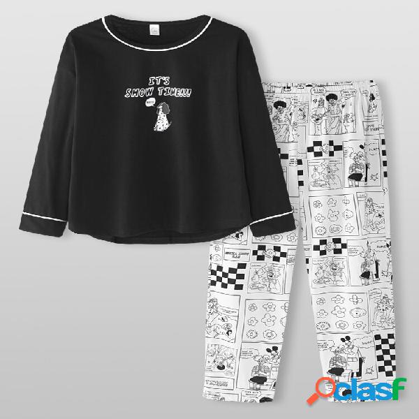 Donne Cartoon Anime Print Black Pullover Elastico in vita