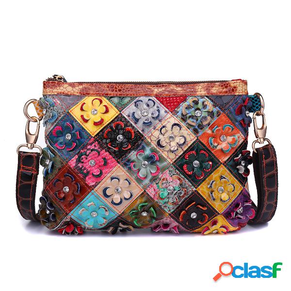 DonneVeraPellePatchworkDecorativoper fiori Borsa