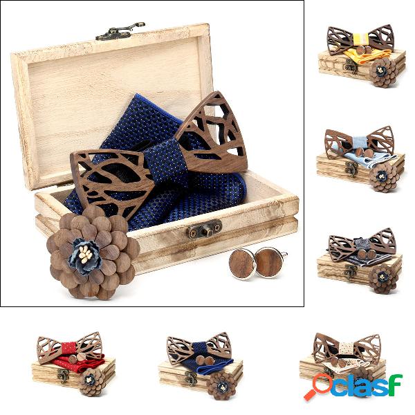 Fazzoletto Gemelli Set cravatta in legno Bowknots per