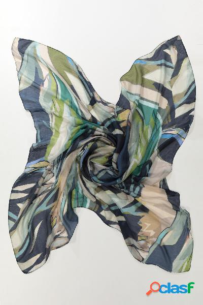 Foulard carré in seta con fantasia tropicale, Donna, Blu,
