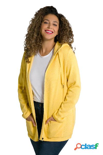 Giacca di maglia mélange e pile con cappuccio, Donna,