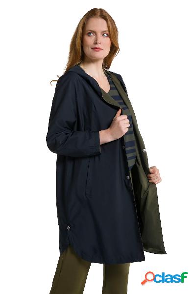 Giacca lunga double face con cappuccio e vita elasticizzata,