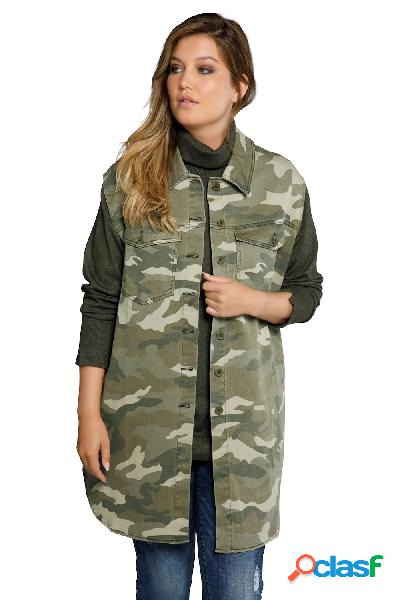 Gilet smanicato di jeans con stile camouflage e colletto da