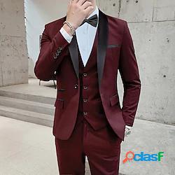 Grigio scuro Borgogna Rosso Uomo Matrimonio Smoking Risvolto
