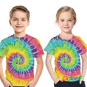 Kids Boys Girls T shirt Short Sleeve 3D Print Tie Dye Blue