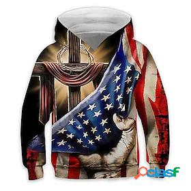 Kids Boys Hoodie Long Sleeve 3D Print Pocket Flag Blue