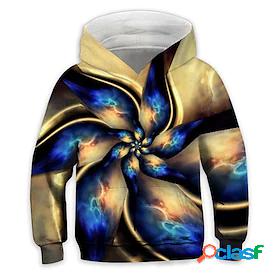 Kids Boys Hoodie Long Sleeve 3D Print Pocket Floral Blue
