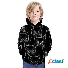 Kids Boys Hoodie Sweatshirt Long Sleeve Black 3D Print Cat