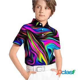 Kids Boys Polo Shirt Short Sleeve 3D Print Button Optical
