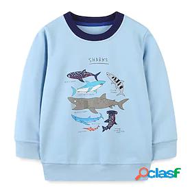 Kids Boys Sweatshirt Long Sleeve Cartoon Shark Letter Blue