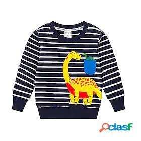 Kids Boys Sweatshirt Long Sleeve Dusty Blue Cartoon Stripe