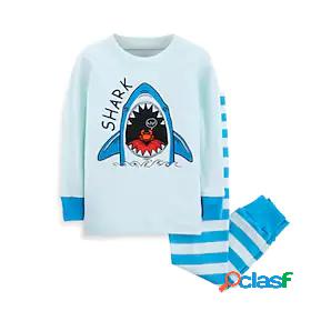 Kids Boys T-shirt Pants Long Sleeve 2 Pieces Blue Print