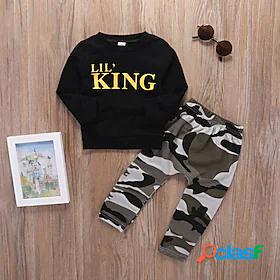 Kids Boys T-shirt Pants Long Sleeve 2 Pieces Gray Print Camo