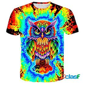Kids Boys T shirt Short Sleeve 3D Print Owl Animal Rainbow