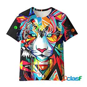 Kids Boys T shirt Short Sleeve 3D Print Tiger Animal Black