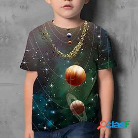 Kids Boys T shirt Short Sleeve Green 3D Print Galaxy Space