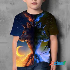 Kids Boys T shirt Tee Short Sleeve Wolf Space 3D Print