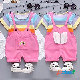 Kids Girls Clothing Set Short Sleeve 2 Pieces Pink Beige