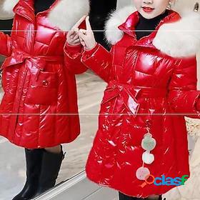 Kids Girls Jacket Coat Big red Black Pink Fur Trim Solid