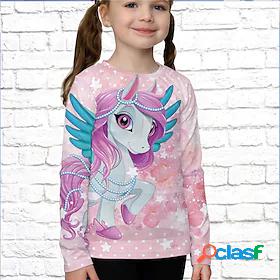 Kids Girls T shirt Long Sleeve 3D Print Unicorn Animal Pink