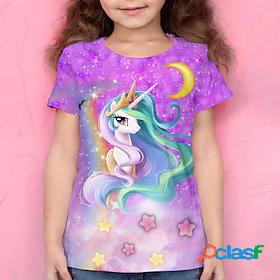 Kids Girls T shirt Short Sleeve 3D Print Galaxy Unicorn