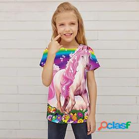 Kids Girls T shirt Short Sleeve 3D Print Rainbow Unicorn