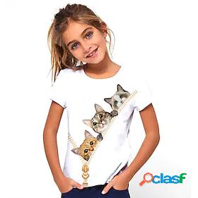 Kids Girls T shirt Short Sleeve White 3D Print Cat Print Cat