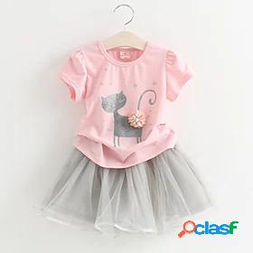 Kids Girls T-shirt Skirt Clothing Set Short Sleeve 2 Pieces