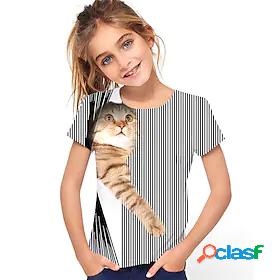 Kids Girls T shirt Tee Short Sleeve Black 3D Print Cat Print