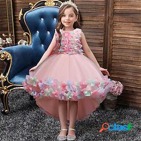 Kids Little Dress Girls Floral Mesh Bow Blue Purple Pink