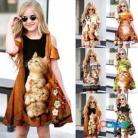 Kids Little Girls Dress Cat Animal Daily Holiday Vacation A