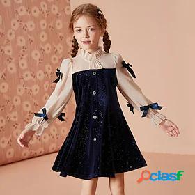 Kids Little Girls Dress Color Block Festival Bow Navy Blue