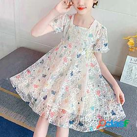 Kids Little Girls Dress Jacquard Animal White Festival Lace