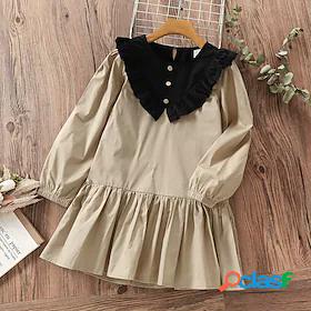 Kids Little Girls Dress Plain Daily A Line Dress Puff Sleeve