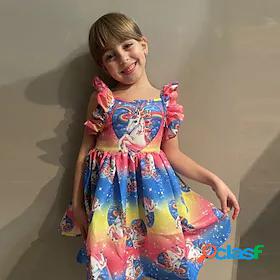 Kids Little Girls Dress Rainbow Floral Patchwork Party