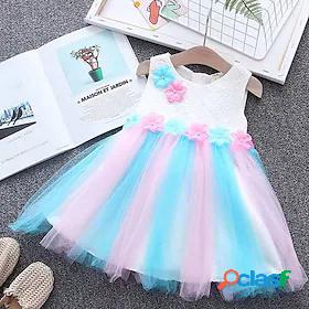 Kids Little Girls Dress Rainbow Striped Tutu Dresses Mesh