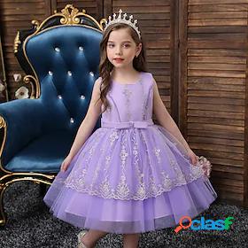 Kids Little Girls Dress Solid Colored Lace Bow Purple