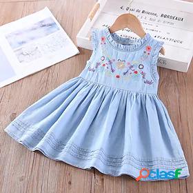 Kids Toddler Little Dress Girls Floral Pleated Mesh Blue