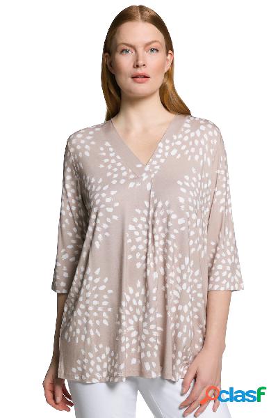 Maglia con stampa, scollo a V e maniche a 3/4, Donna,
