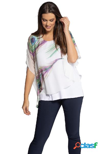 Maglia, penne di pavone, mantellina di chiffon, top di