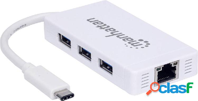 Manhattan 3+1 Porte Hub USB 3.0 con spina USB-C Bianco