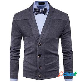 Mens Cardigan Solid Colored Long Sleeve Regular Sweater