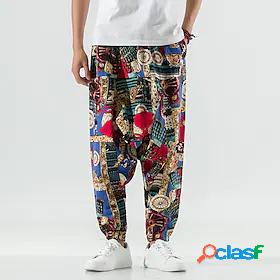 Mens Chino Boho Print Harem Loose Pants Full Length Pants