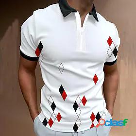 Mens Golf Shirt Color Block Argyle Turndown Street Daily