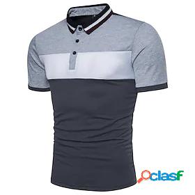 Mens Golf Shirt Tennis Shirt Color Block Collar Shirt Collar