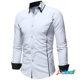 Mens Shirt Color Block Turndown Casual Daily Long Sleeve