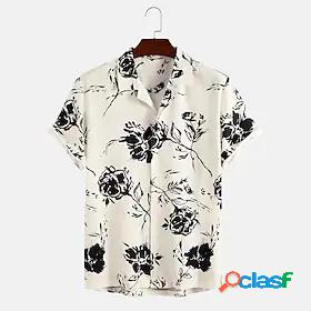 Mens Shirt Floral Turndown Daily Outdoor Short Sleeve