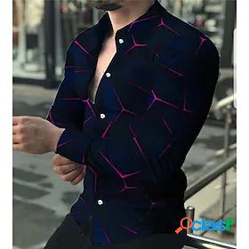 Mens Shirt Optical Illusion 3D Print Turndown Street Casual