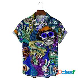 Mens Shirt Skeleton Collar Street Casual Short Sleeve