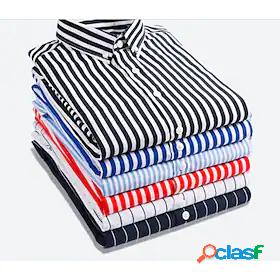 Mens Shirt Striped Short Sleeve Tops Business Basic Blue